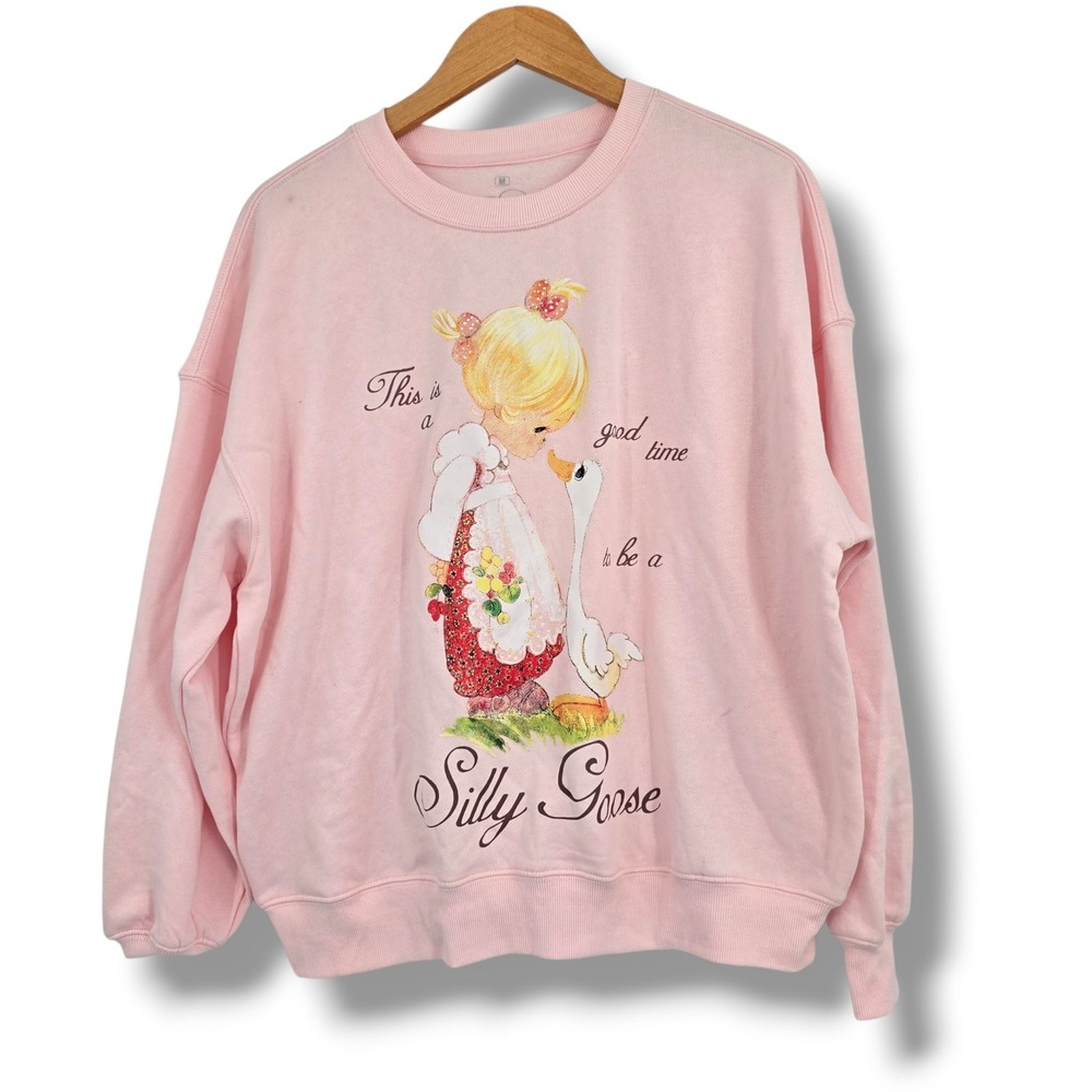 Precious Moments Silly Goose Pink Graphic Crewneck Sweatshirt Womens Medium